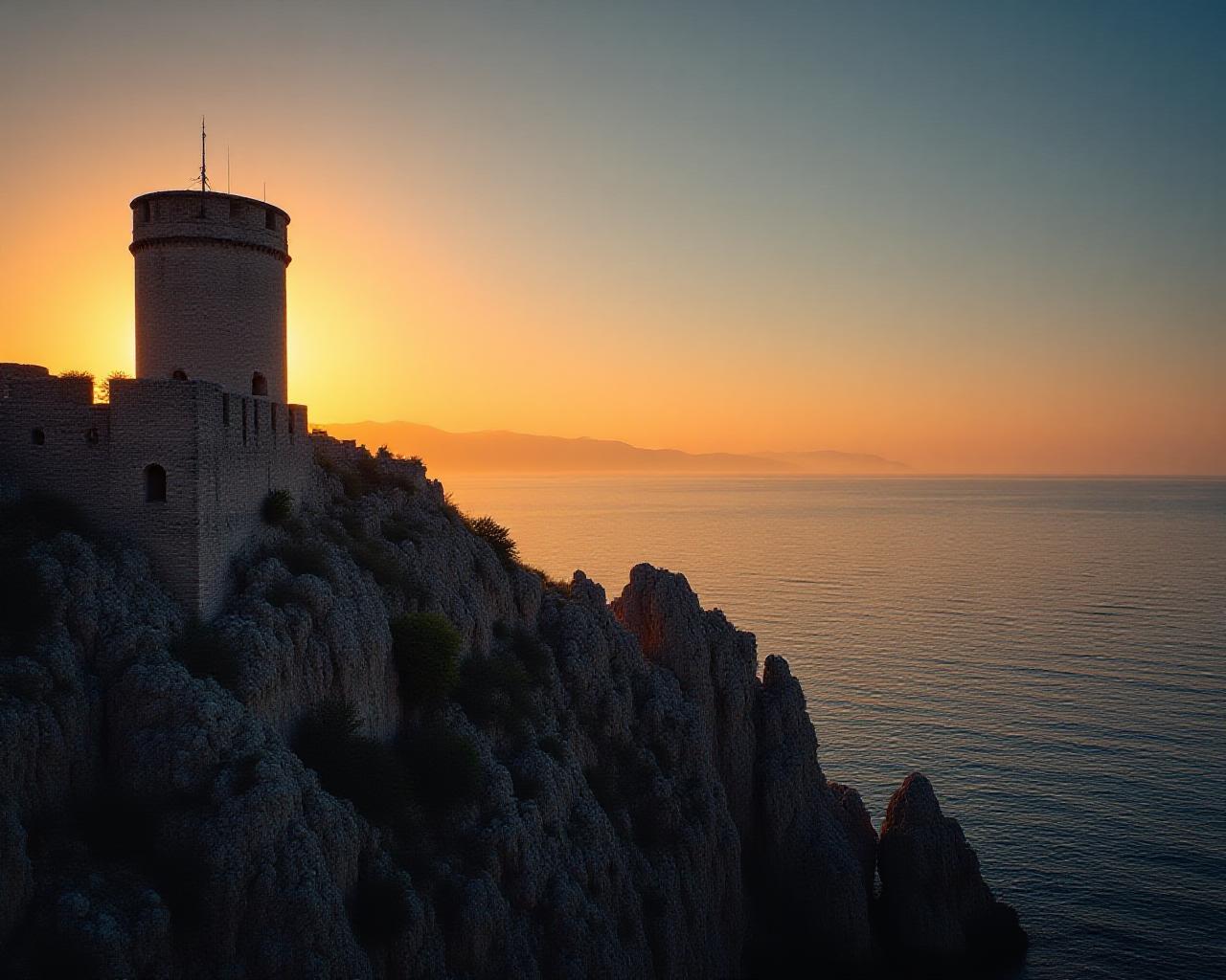 Antica torre costiera al tramonto sul litorale romano